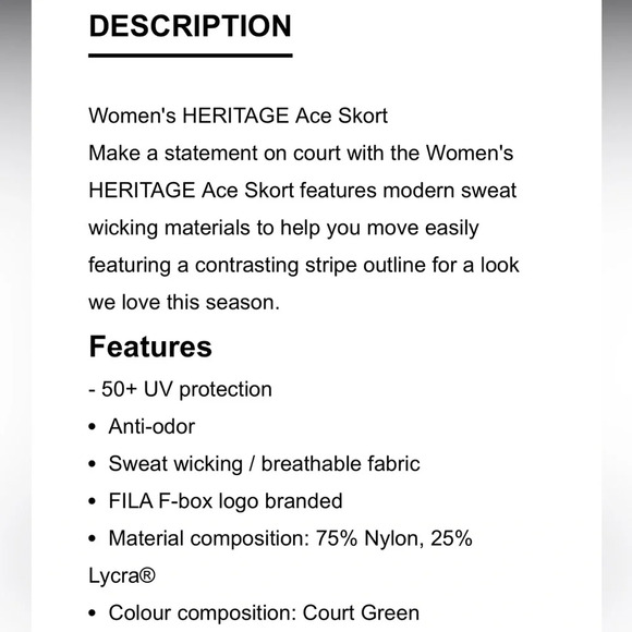 FILA WOMEN'S HERITAGE ACE SKORT. Size medium. - Picture 4 of 9